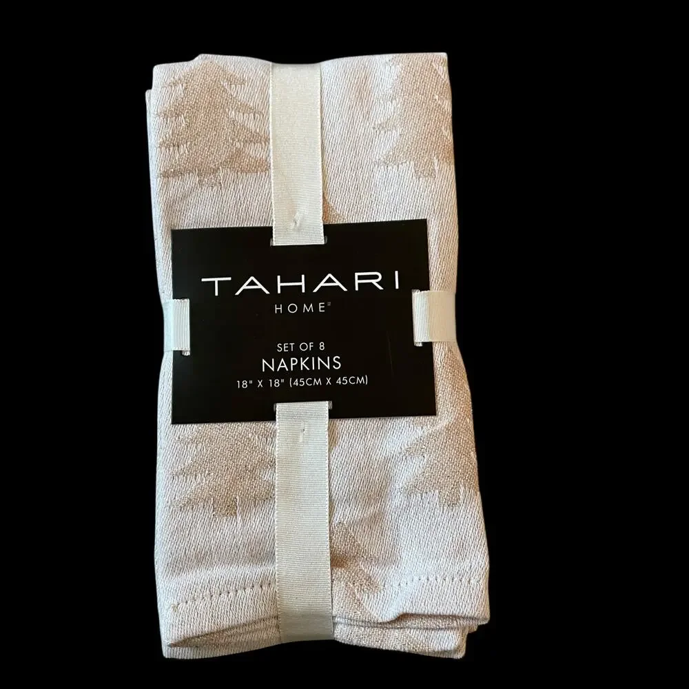 Tahari Christmas Tree Dinner Napkins 18x18 Set of 8 Pink Holiday Shimmer New